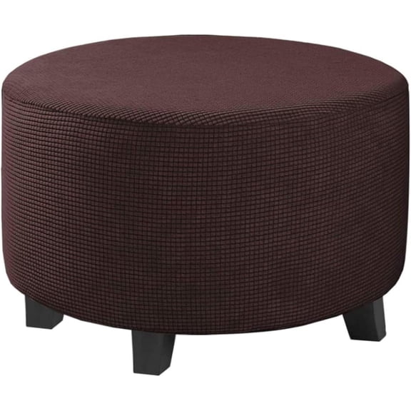 Round Ottoman Covers Slipcover Stretch 24 30 36 28 in - Small/Large/Extra Large Stool Covers Slipcovers Footstool Protector Covers with Elastic Bottom(Coffee,23" D x 23" W x 18" H)