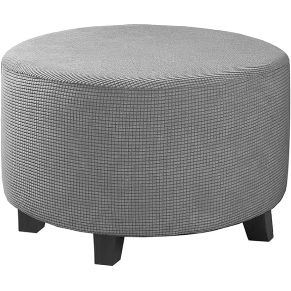 Round Ottoman Covers Slipcover Stretch 24 30 36 28 in - Small/Large/Extra Large Stool Covers Slipcovers Footstool Protector Covers with Elastic Bottom(Light Grey,23" D x 23" W x 18" H)