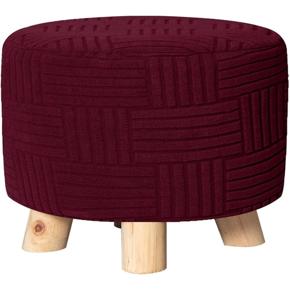 Round Ottoman Covers Slipcover Stretch 24 30 36 28 in - Small/Large/Extra Large Stool Covers Slipcovers Footstool Protector Covers with Elastic Bottom(Wine Red,29" D x 29" W x 18" H)