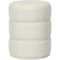 Round Ottoman, Modern Linen Fabric Upholstered Circle Small Pouf Footstool, Foot Rest Vanity Stool Chair for Living Room, Bedroom, White