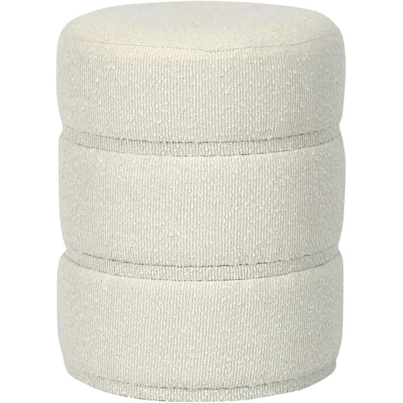 Round Ottoman, Modern Linen Fabric Upholstered Circle Small Pouf Footstool, Foot Rest Vanity Stool Chair for Living Room, Bedroom, White