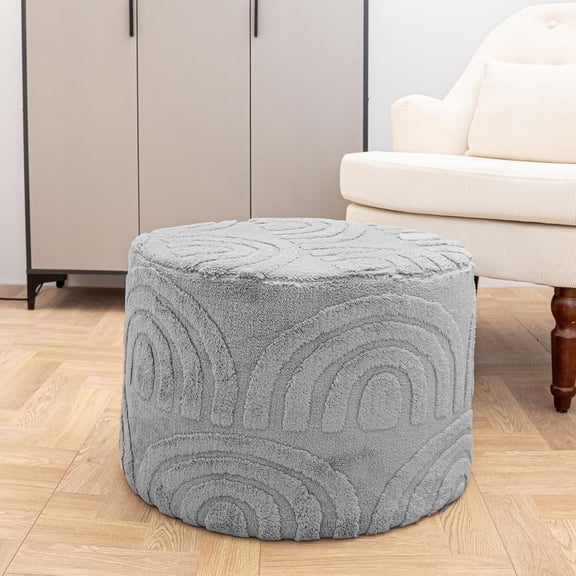 Round Ottoman Pouf Ottoman Foot Stool Seat Faux Fur Bean Bag Foot Rest Floor Chair Leg Rest for Living Room, Bedroom or Wedding Gifts 20x20x14 Inches (Quiet Gray)