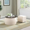 thumbnail image 1 of Round Ottoman Set with Storage, 2 in 1 combination, Round Coffee Table, Square Foot Rest Footstool for Living Room Bedroom Entryway Office, 1 of 5