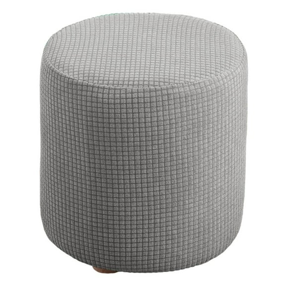 Round Ottoman Slipcover Polyester Blend Footstool Protector Covers Stretch with Elastic Bottom Feature Textured Machine Washable Jacquard Fabric - Grey