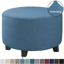 Round Ottoman Storage Cover Folding Stool Covers Furniture Protector Cover for Footrest Ottoman Fit Dia 20" - 23" Blue