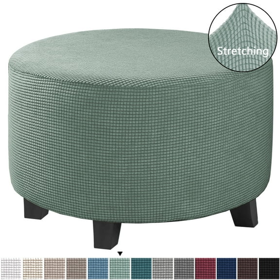 Round Ottoman Storage Cover Folding Stool Covers Furniture Protector Cover for Footrest Ottoman Fit Dia 20" - 23" Grey Green