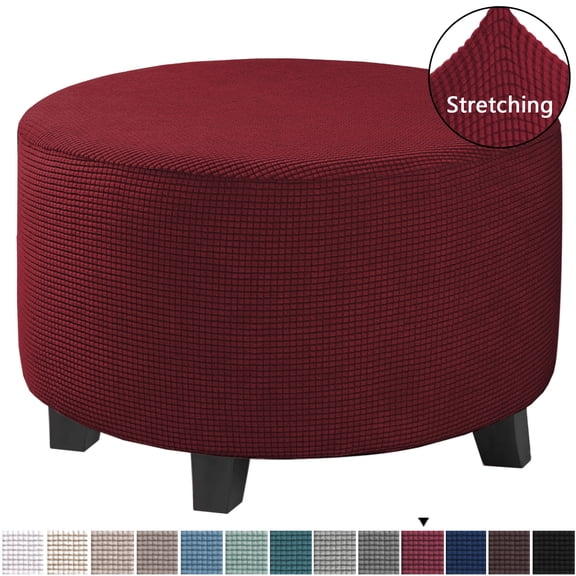 Round Ottoman Storage Cover Folding Stool Covers Furniture Protector Cover for Footrest Ottoman Fit Dia 20" - 23" Wine Red