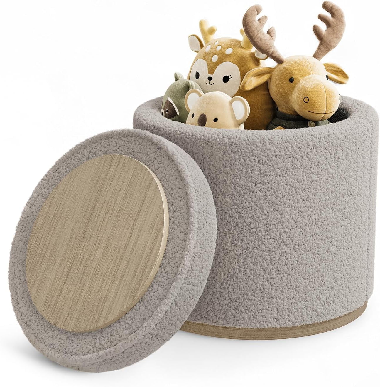 Round Ottoman with Storage, Ottoman Foot Rest, Boucle Small Ottoman, Foot Stool, Vanity Stool ...