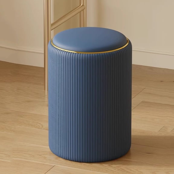 Round Ottoman With Storage Leather Foot Rest For Couch Small Leather Pouf Ottoman Upholstered Vanity Foot Stool With Storage For Living Room, Bedroom, Makeup Room