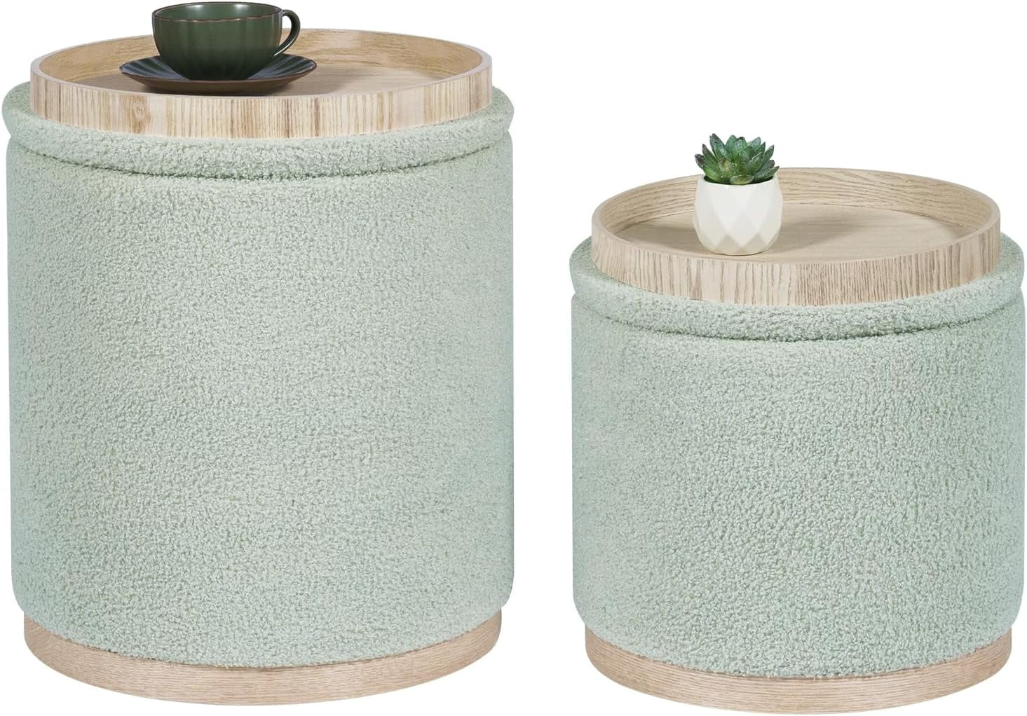 Round Ottoman with Storage Set of 2, Storage Ottoman with Tray, Teddy ...