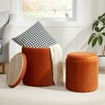 thumbnail image 1 of Round  with Storage Set of 2,Vanity Stool with Storage for Bedroom, Ottoman Coffee Table,Small Velvet Foot Stool for Living Room, Orange, 1 of 14