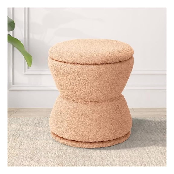 Round Ottoman with Storage, Swivel Boucle Ottoman Vanity Stool, Upholstered Footstool with Storage Removable Lid, Modern Round Footrest Coffee Table for Living Room, Dorm, Makeup Room, Coral