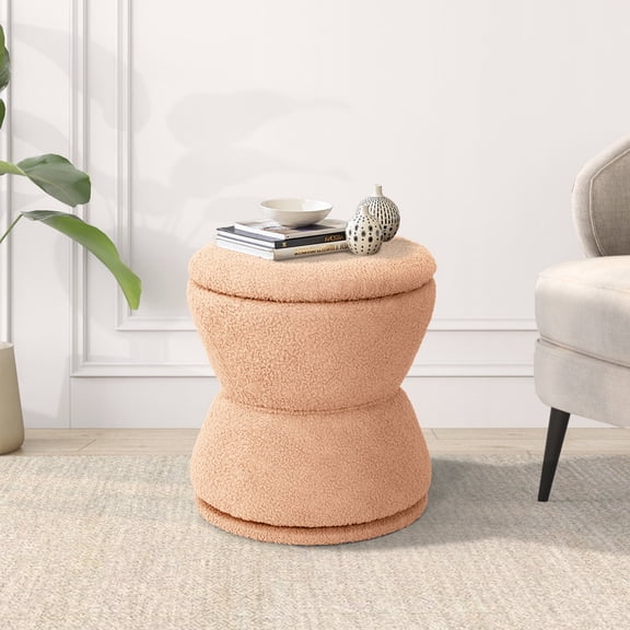 Round Ottoman with Storage, Swivel Boucle Ottoman Vanity Stool, Upholstered Footstool with Storage Removable Lid, Modern Round Footrest Coffee Table for Living Room, Dorm, Makeup Room