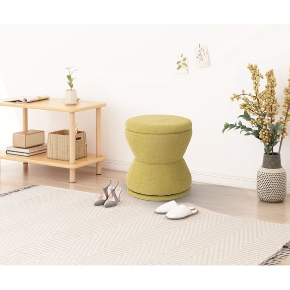 Round Ottoman with Storage, Swivel Boucle Ottoman Vanity Stool, Upholstered Footstool with Storage Removable Lid, Modern Round Footrest Coffee Table for Living Room, Dorm, Makeup Room