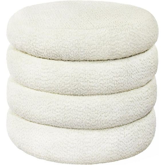 Round Ottoman with Storage, Upholstered Ottoman with Soft Padded Seat, Footrest Stool Ottoman Foot Stool for Makeup Living Room, Bedroom (Off white)