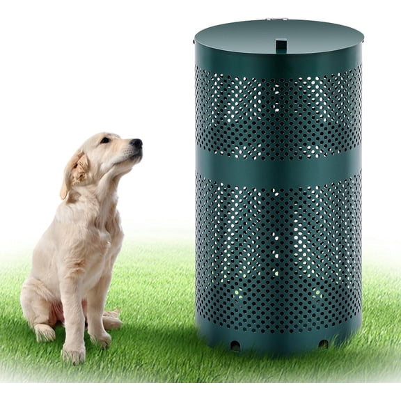 Round Outdoor 10 Gallon Capacity Trash Can with Lid for Dog Waste Station - Rust Free UV Powder Coated - Designed to Mount on Any Post or Wall