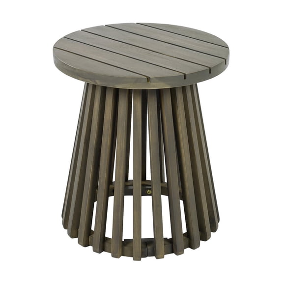 BOFANG Outdoor Slatted Base Acacia Wood Round End Table, Grey