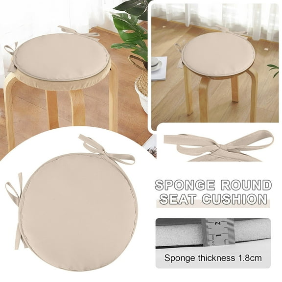 Round Outdoor Chair Cushion with Ties, Polyester Garden Seat Pad for Patio Dining Bistro Stool, Beige