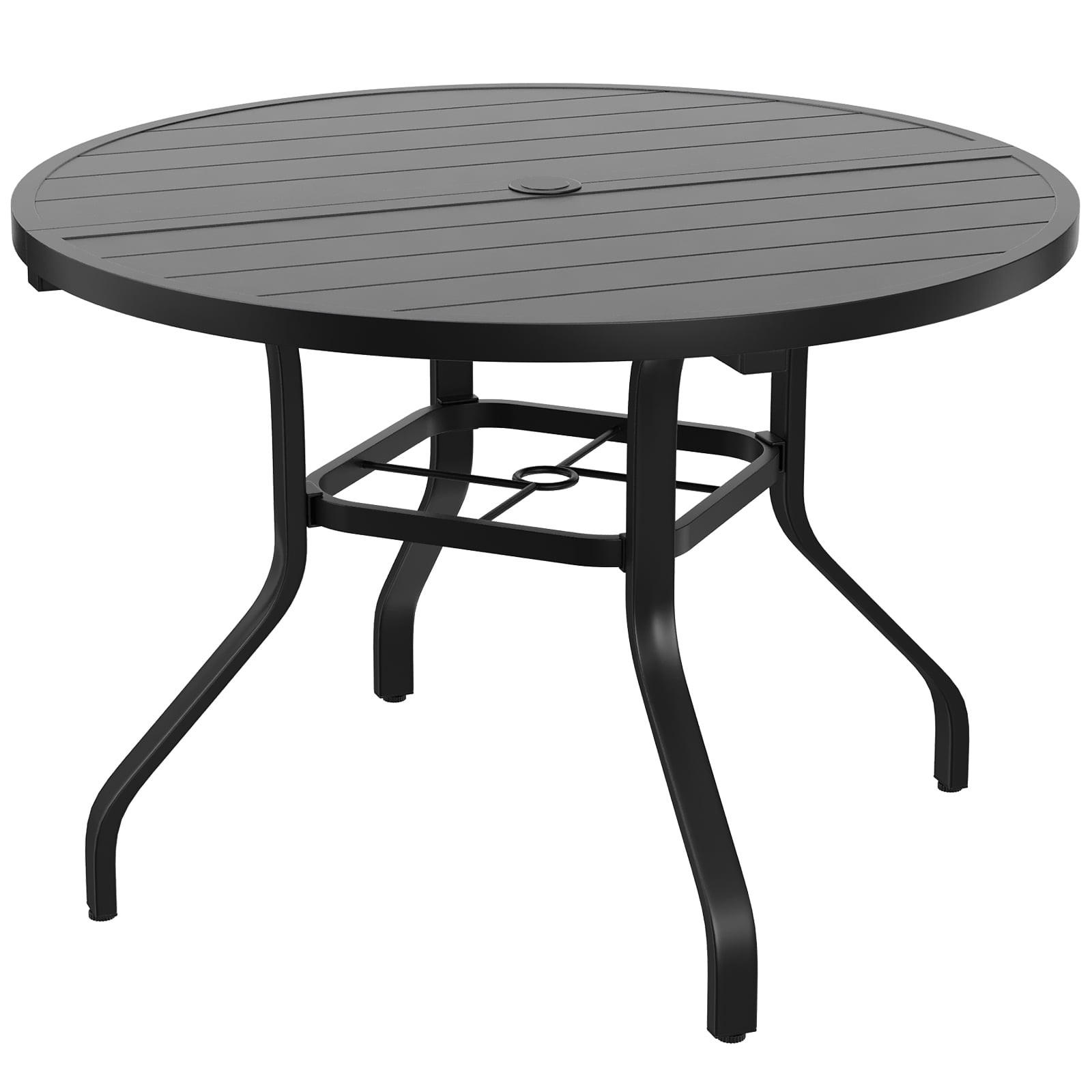 Round Outdoor Dining Table, 41" Round Patio Table Wood-Like Grain with 1.57" Umbrella Hole, Metal Outdoor Dining Tables for Backyard and Poolside