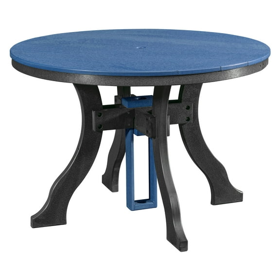 Round Outdoor Dining Table 48" Blue Resin Tabletop with Black Base