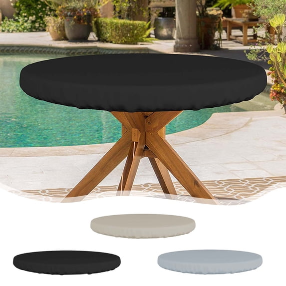 Round Outdoor Round Table Cover Waterproof 30 Inch, Heavy Duty 600D Fabric Patio Furniture Cover with Elastic Hem and Buckle Straps for 27–29 Inch Round Tables, Indoor Outdoor Use