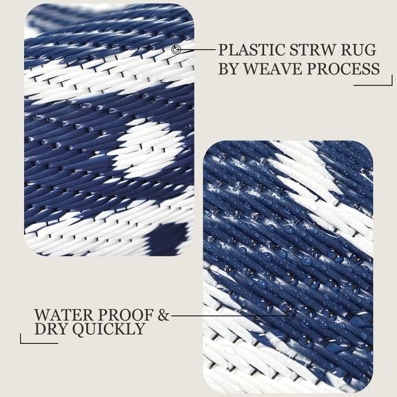 Round Outdoor Rug 8ft Boho Round Rug Waterproof Plastic Outdoor Carpet for All Weather Camping Rugs RV Mats for Outside Lightweight -Resistant Outdoor Rugs for Patios(Dark Blue)