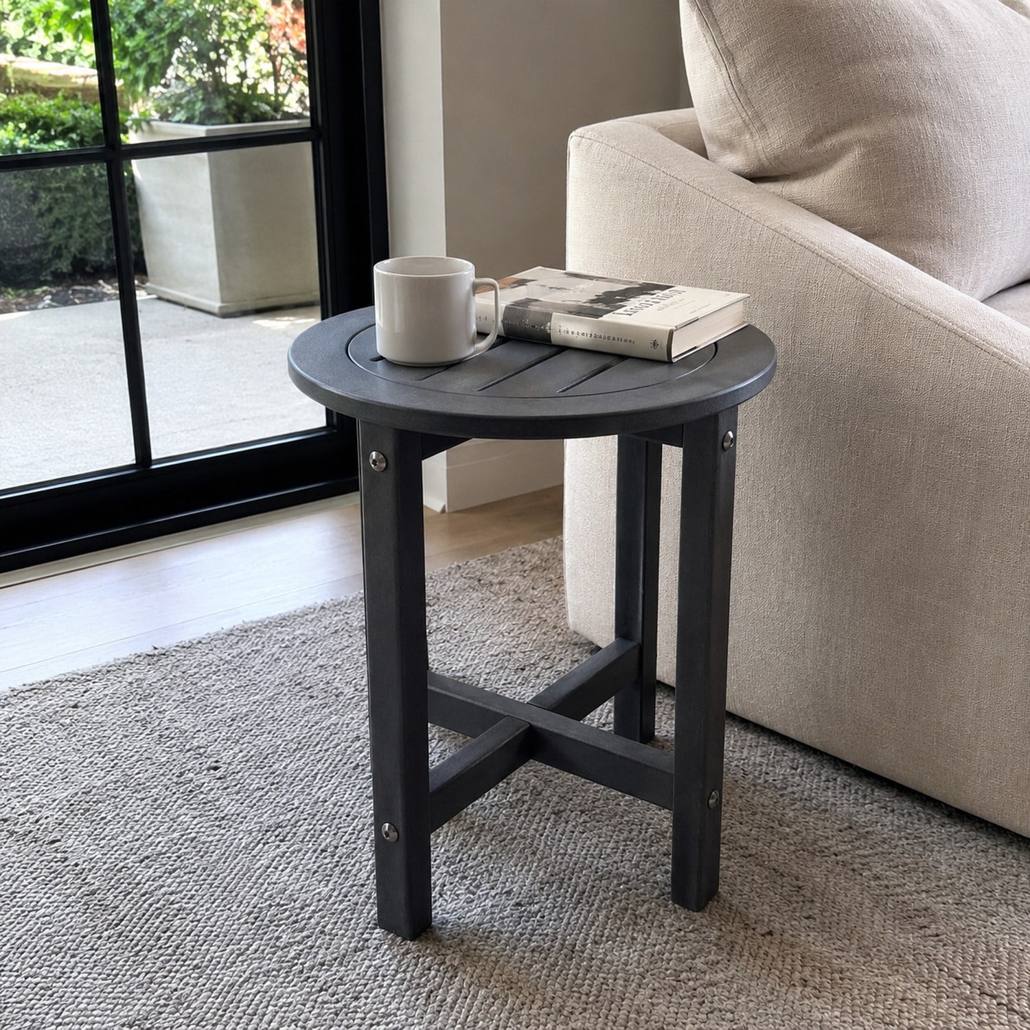 Round Outdoor Side Table, 16 in. Dia. x 18 in. H, All-Weather Patio End Table