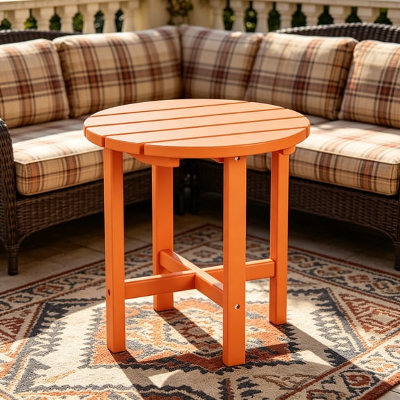 Round Outdoor Side Table, Adirondack Patio Table for Outside,  Patio End Table Weather Resistant, Balcony Table for Pool, Seaside, Backyard, Porch, Indoor Companion, Orange