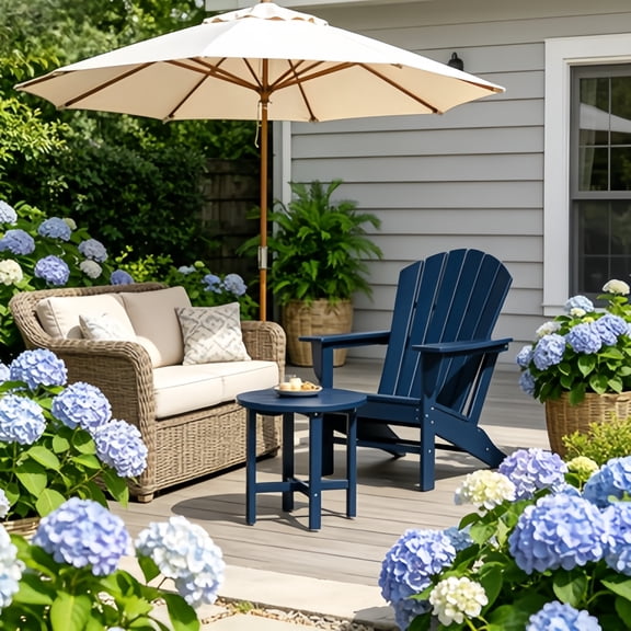 Round Outdoor Side Table, Adirondack Patio Table for Outside, Patio End Table Weather Resistant, Balcony Table for Pool, Seaside, Backyard, Porch, Indoor Companion, Navy Blue