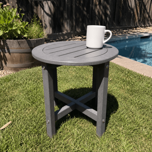 Round Outdoor Side Table, Patio Garden Stool Coffee End Table Nightstand for Small Spaces, Living Room, Front Porch, Poolside