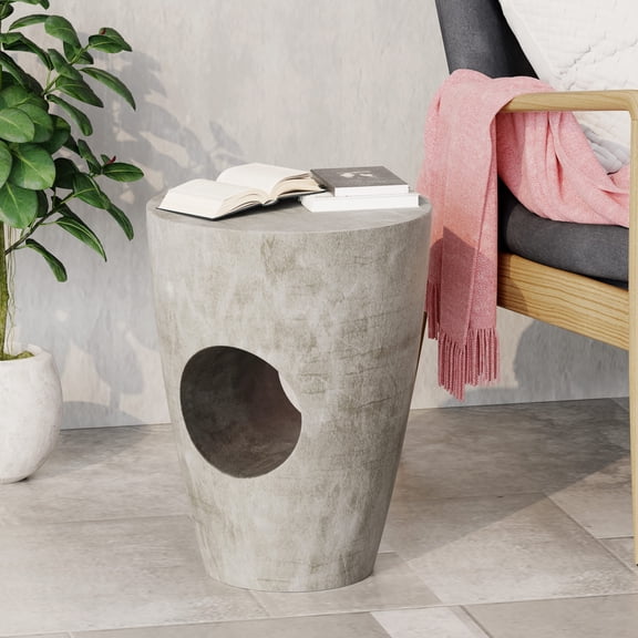 Round Outdoor Side Table | Perfect for Chat Sets in Backyard | Crafted from Smooth Concrete | Withstands Outdoor Elements