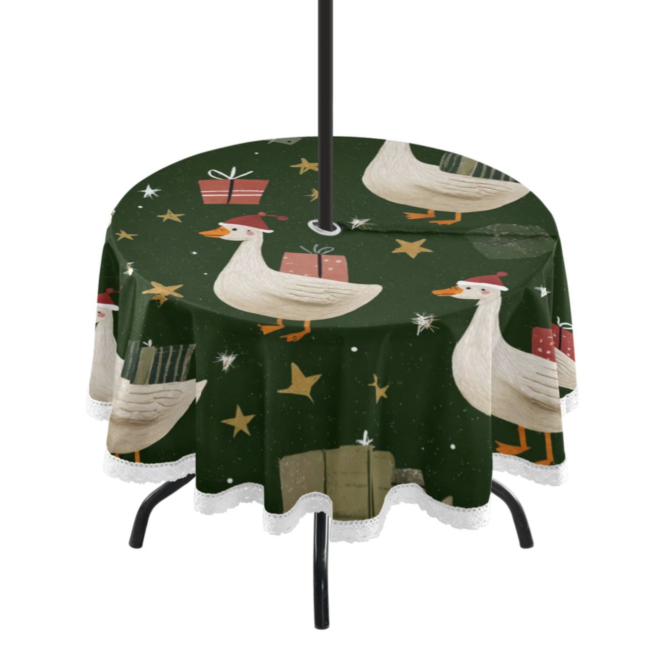 Round Outdoor Tablecloth 60 Inch Dining Table Cover with Lace Trim ...