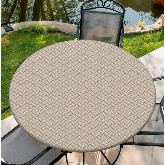 Round Outdoor Tablecloth Fits 46"-50" Round Table, 52Inch Elastic Edge Washable Polyester Table Cover for Party Picnic Camping Outdoor Indoor Decor