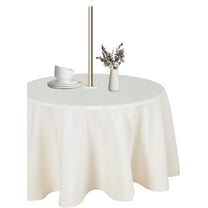 Round Outdoor Tablecloth with Umbrella Hole and Zipper, 60 Inch Beige, Washable Waterproof Table Cloth Spill Proof Wrinkle Free Table Cover for Patio Spring Summer Picnic