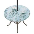 thumbnail image 1 of Round Outdoor Tablecloth with Umbrella Hole and Zipper, Aqua Jellyfish Tablecloth with Elastic Waterproof, Coastal Nautical Ocean Shells Seaweed Patio Table Covers for 31" - 35" Picnic Pool Tables, 1 of 9