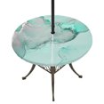 thumbnail image 1 of Round Outdoor Tablecloth with Umbrella Hole and Zipper, Aqua Marble Fitted Table Cover with Elastic Edge for 36-44 Inch, Modern Abstract Waves Silvery Farmhouse Waterproof Patio Tablecoths for Picnic, 1 of 9