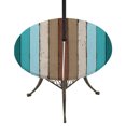 thumbnail image 1 of Round Outdoor Tablecloth with Umbrella Hole and Zipper, Aqua Teal Fitted Table Cover with Elastic Edge for 45-54 Inch, Farmhouse Wood Grain Vintage Brown Striped Waterproof Patio Tablecoths, 1 of 9