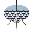 thumbnail image 1 of Round Outdoor Tablecloth with Umbrella Hole and Zipper, Black Chevron Tablecloth with Elastic Waterproof, Geometric Blue White Sea Wavy Striped Patio Table Covers for 31" - 35" Picnic Pool Tables, 1 of 9