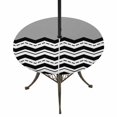 thumbnail image 1 of Round Outdoor Tablecloth with Umbrella Hole and Zipper, Black Chevron Tablecloth with Elastic Waterproof, Geometric Grey Print Wavy Striped White Patio Table Covers for 31" - 35" Picnic Pool Tables, 1 of 9