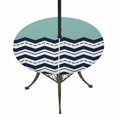 thumbnail image 1 of Round Outdoor Tablecloth with Umbrella Hole and Zipper, Black Chevron Tablecloth with Elastic Waterproof, Geometric Turquoise Wavy Striped White Patio Table Covers for 36" - 44" Picnic Pool Tables, 1 of 9