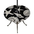 thumbnail image 1 of Round Outdoor Tablecloth with Umbrella Hole and Zipper, Black Starfish Coastal Tablecloth with Elastic Waterproof, Shell Coral Summer Beach Nautical Ocean Patio Table Covers for 55" - 60" Tables, 1 of 9