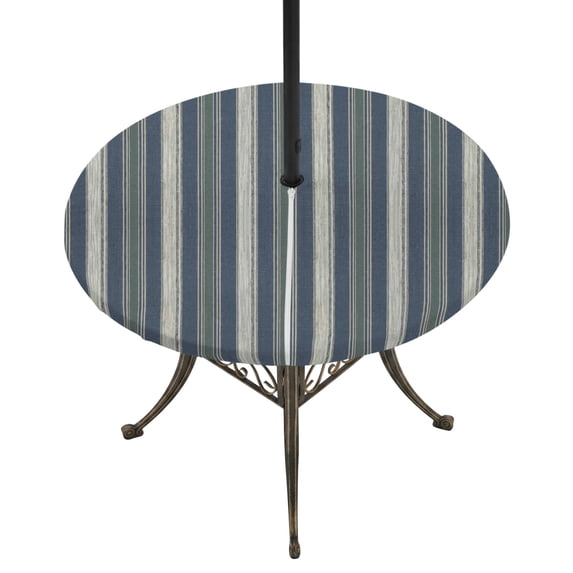 Round Outdoor Tablecloth with Umbrella Hole and Zipper, Black Striped Tablecloth with Elastic Waterproof, Farmhouse Stripes Modern Abstract Art Patio Table Covers for 55" - 60" Picnic Pool Tables