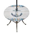 thumbnail image 1 of Round Outdoor Tablecloth with Umbrella Hole and Zipper, Blue Anchor Coastal Tablecloth with Elastic Waterproof, Summer Nautical Beach Coral Shell Patio Table Covers for 55" - 60" Picnic Pool Tables, 1 of 9