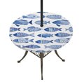 thumbnail image 1 of Round Outdoor Tablecloth with Umbrella Hole and Zipper, Blue Fish Scale Tablecloth with Elastic Waterproof, Coastal Nautical Undersea Cute Sketch Patio Table Covers for 55" - 60" Picnic Pool Tables, 1 of 9