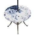 thumbnail image 1 of Round Outdoor Tablecloth with Umbrella Hole and Zipper, Blue Floral Art Fitted Table Cover with Elastic Edge for 55-60 Inch, Watercolor Botanical Spring Flowers Waterproof Patio Tablecoths for Picnic, 1 of 9