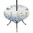 thumbnail image 1 of Round Outdoor Tablecloth with Umbrella Hole and Zipper, Blue Hydrangea Fitted Table Cover with Elastic Edge for 31-35 Inch, Spring Summer Eucalyptus Leaves Butterfly Waterproof Patio Tablecoths, 1 of 9