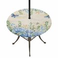 thumbnail image 1 of Round Outdoor Tablecloth with Umbrella Hole and Zipper, Blue Hydrangea Fitted Table Cover with Elastic Edge for 36-44 Inch, Spring Summer Eucalyptus Farmhouse Retro Waterproof Patio Tablecoths, 1 of 9