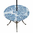 thumbnail image 1 of Round Outdoor Tablecloth with Umbrella Hole and Zipper, Blue Monstera Deliciosa Tablecloth with Elastic Waterproof, Summer Botanical Tropical Patio Table Covers for 45" - 54" Picnic Pool Tables, 1 of 9