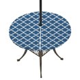 thumbnail image 1 of Round Outdoor Tablecloth with Umbrella Hole and Zipper, Blue Moroccon Tablecloth with Elastic Waterproof, Middle Century Minimalist Rustic Geometric Patio Table Covers for 55" - 60" Pool Tables, 1 of 9