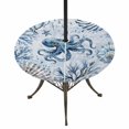 thumbnail image 1 of Round Outdoor Tablecloth with Umbrella Hole and Zipper, Blue Octopus Coastal Tablecloth with Elastic Waterproof, Summer Beach Coral Conch Shell Patio Table Covers for 31" - 35" Picnic Pool Tables, 1 of 9